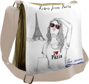 Lunarable France Messenger Bag, Kisses from Paris Tourism, Unisex Cross-body