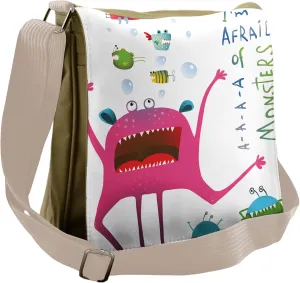 Lunarable Funny Messenger Bag, Im Afraid of Monsters Words, Unisex Cross-body