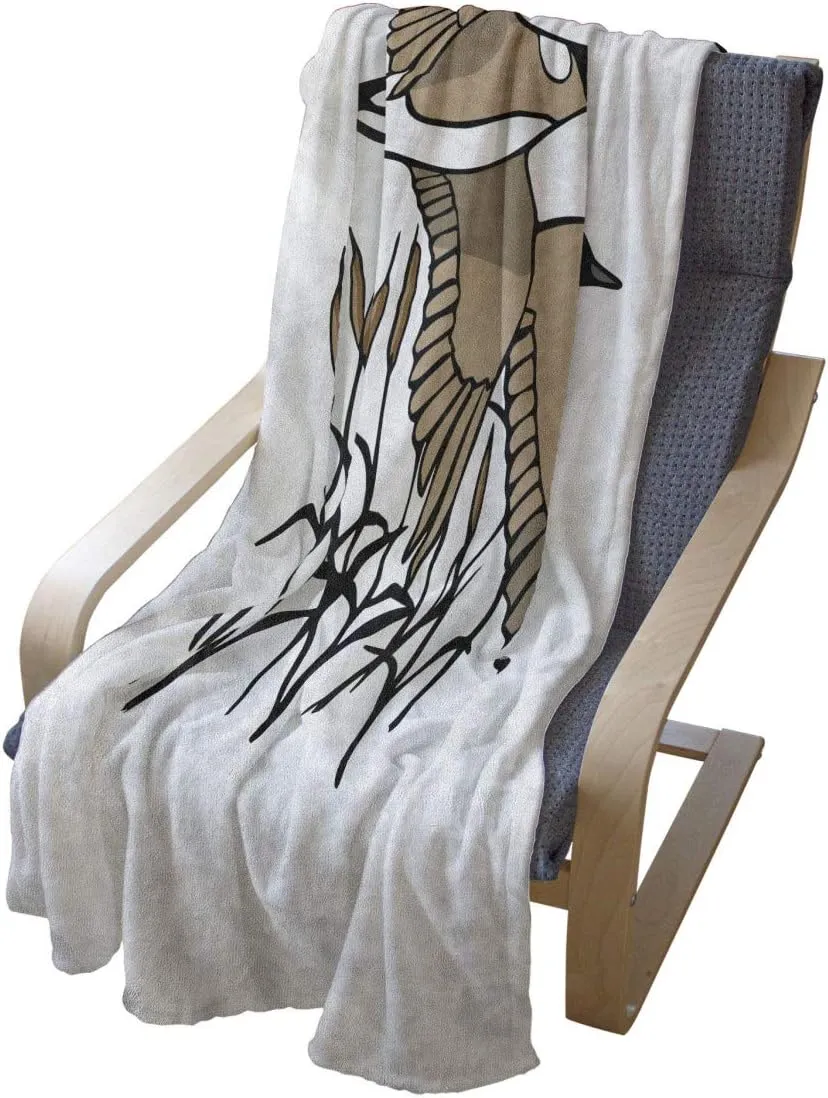 Lunarable Goose Throw Blanket, Nature Migration Animal Themed Canadian Geese Flying Over Twigs Branches, Flannel Fleece Accent Piece Soft Couch Cover for Adults, 50" x 70", White Almond Dark Grey