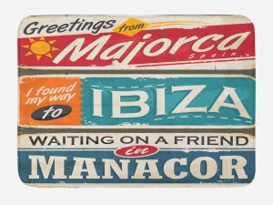 Lunarable Ibiza Bath Mat, Vacation Themed Majorca Ibiza and Manacor Exotic Places from Balear Region Spain, Plush Bathroom Decor Mat with Non Slip Backing, 30.2" x 20", Multicolor