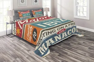 Lunarable Ibiza Coverlet, Vacation Themed Majorca Ibiza and Manacor Exotic Places from Balear Region Spain, 3 Piece Decorative Quilted Bedspread Set with 2 Pillow Shams, King Size, Multicolor