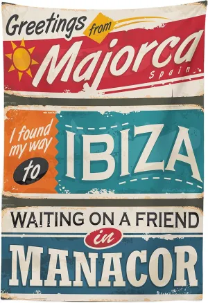 Lunarable Ibiza Tapestry, Vacation Themed Majorca Ibiza and Manacor Exotic Places from Balear Region Spain, Fabric Wall Hanging Decor for Bedroom Living Room Dorm, 30" X 45", Multicolor