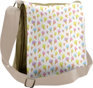 Lunarable Ice Cream Messenger Bag, Pastel Toned Summer Cones, Unisex Cross-body