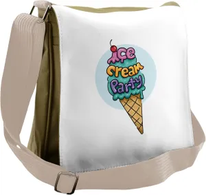 Lunarable Ice Cream Messenger Bag, Waffle Cone Yummy Cherry, Unisex Cross-body