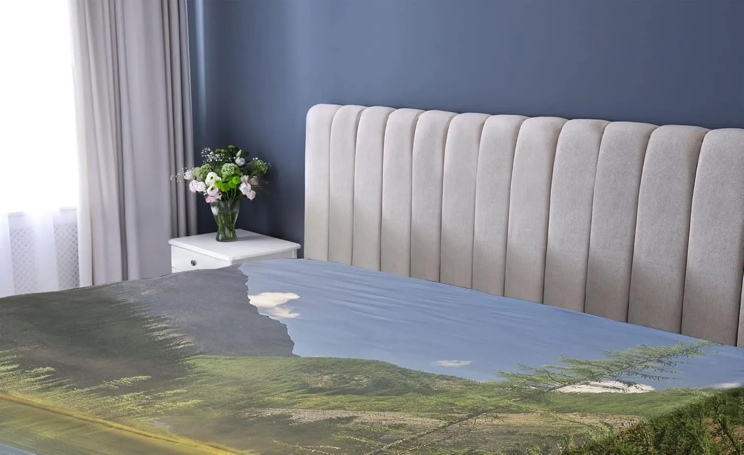 Lunarable Landscape Fitted Sheet, Mountain Lake West Siberia Altai Mountains Katun Ridge Alpine Forest Morning View, Comfy Bed Cover with All-Round Elastic Deep Pocket, California King, Green Blue