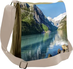 Lunarable Landscape Messenger Bag, Lakeside Scenic Rocks, Unisex Cross-body