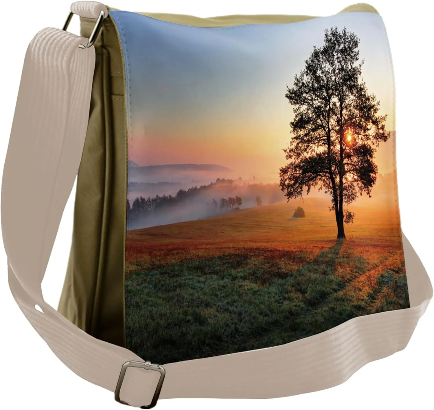 Lunarable Landscape Messenger Bag, Meadow Dramatic Sunset, Unisex Cross-body