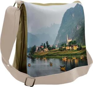 Lunarable Landscape Messenger Bag, Riverside Village, Unisex Cross-body