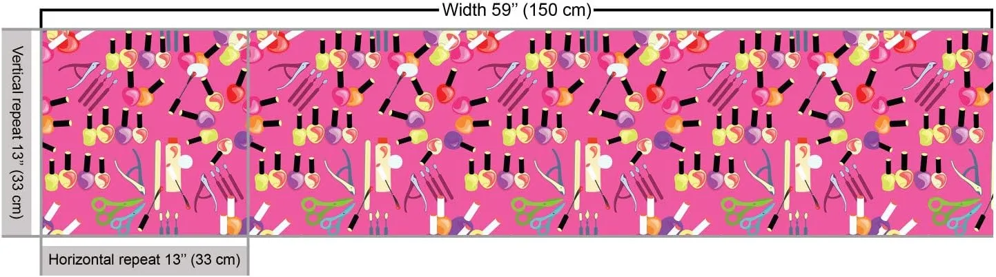 Lunarable Makeup Fabric by The Yard, Beauty Cosmetic Products with Nail Polish Manicure Set Care for Hands Feminine Theme, Decorative Fabric for Upholstery and Home Accents, 3 Yards, Pink Violet