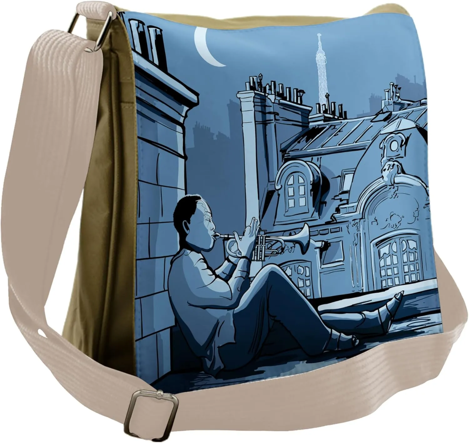 Lunarable Music Messenger Bag, Trumpet Player on a Rooftop, Unisex Cross-body