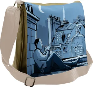 Lunarable Music Messenger Bag, Trumpet Player on a Rooftop, Unisex Cross-body