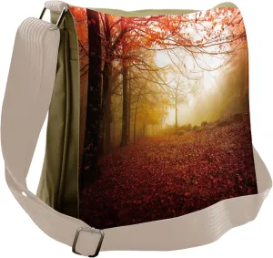 Lunarable Nature Messenger Bag, Enchanted Autumn Forest Fog, Unisex Cross-body