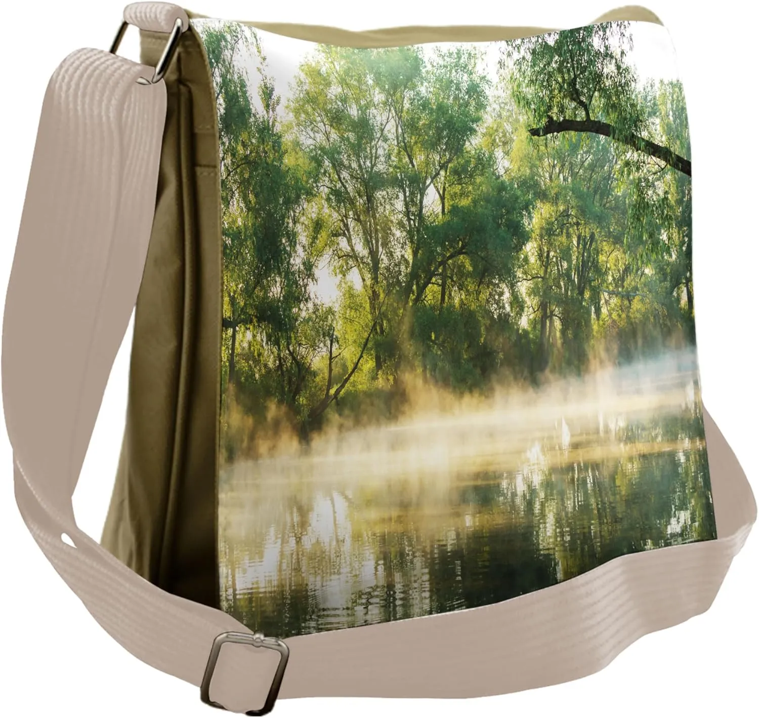 Lunarable Nature Messenger Bag, Surreal Misty Lake Scene, Unisex Cross-body