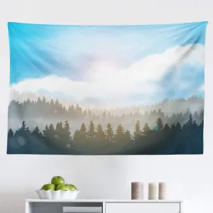 Lunarable Nature Tapestry, Mountain Range with Pine Tree Forest Wilderness Alps Illustration, Fabric Wall Hanging Decor for Bedroom Living Room Dorm, 45" X 30", Dimgrey Pale Blue