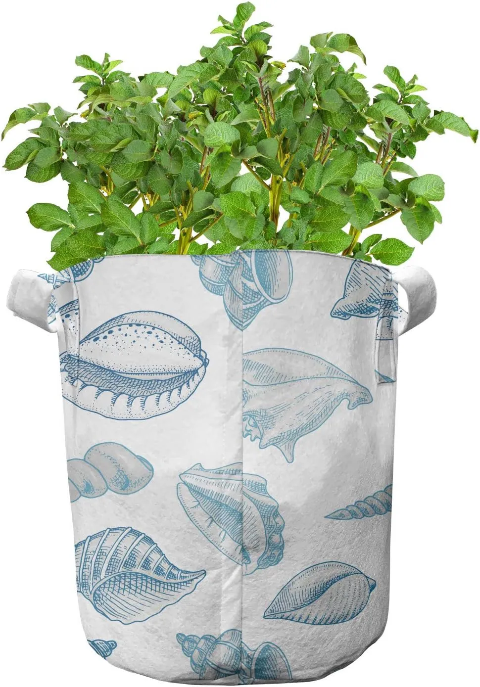 Lunarable Nautical Grow Bags 5-Pack, Soft Toned Marine Animals, Heavyduty Fabric Pots with Handles for Plants, Blue White