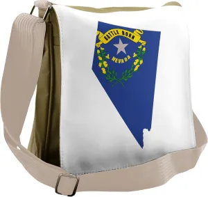 Lunarable Nevada Messenger Bag, Grey State Map with Flag, Unisex Cross-body