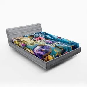 Lunarable Ocean Fitted Sheet, Exotic Coral Reefs Fish Starfish Shallow Clean Lagoon Egyptian Red Sea Image, Bed Cover with All-Round Elastic Deep Pocket for Comfort, California King, Multicolor