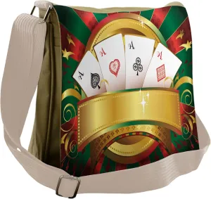 Lunarable Poker Tournament Messenger Bag, Fortune Card Stack, Unisex Cross-body