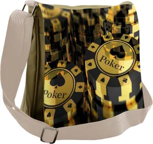 Lunarable Poker Tournament Messenger Bag, Gambling Club, Unisex Cross-body