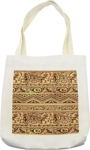 Lunarable Prehistoric Tote Bag, Neanderthal Uncivilized Human with Mammals Print Stones Boho Illustration, Cloth Linen Reusable Bag for Shopping Books Beach and More, 16.5" X 14", Cream