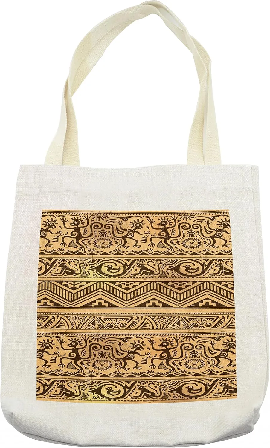 Lunarable Prehistoric Tote Bag, Neanderthal Uncivilized Human with Mammals Print Stones Boho Illustration, Cloth Linen Reusable Bag for Shopping Books Beach and More, 16.5" X 14", Cream