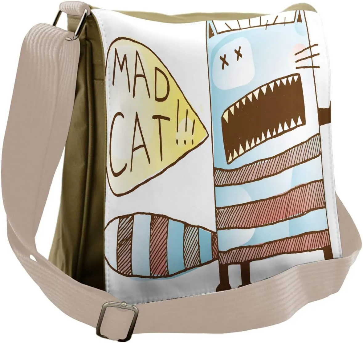Lunarable Quirky Messenger Bag, Bizarre Angry Kitten Shouts, Unisex Cross-body