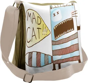 Lunarable Quirky Messenger Bag, Bizarre Angry Kitten Shouts, Unisex Cross-body