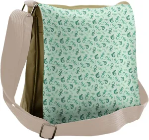 Lunarable Reptile Messenger Bag, Lizards Chameleons Tribal, Unisex Cross-body