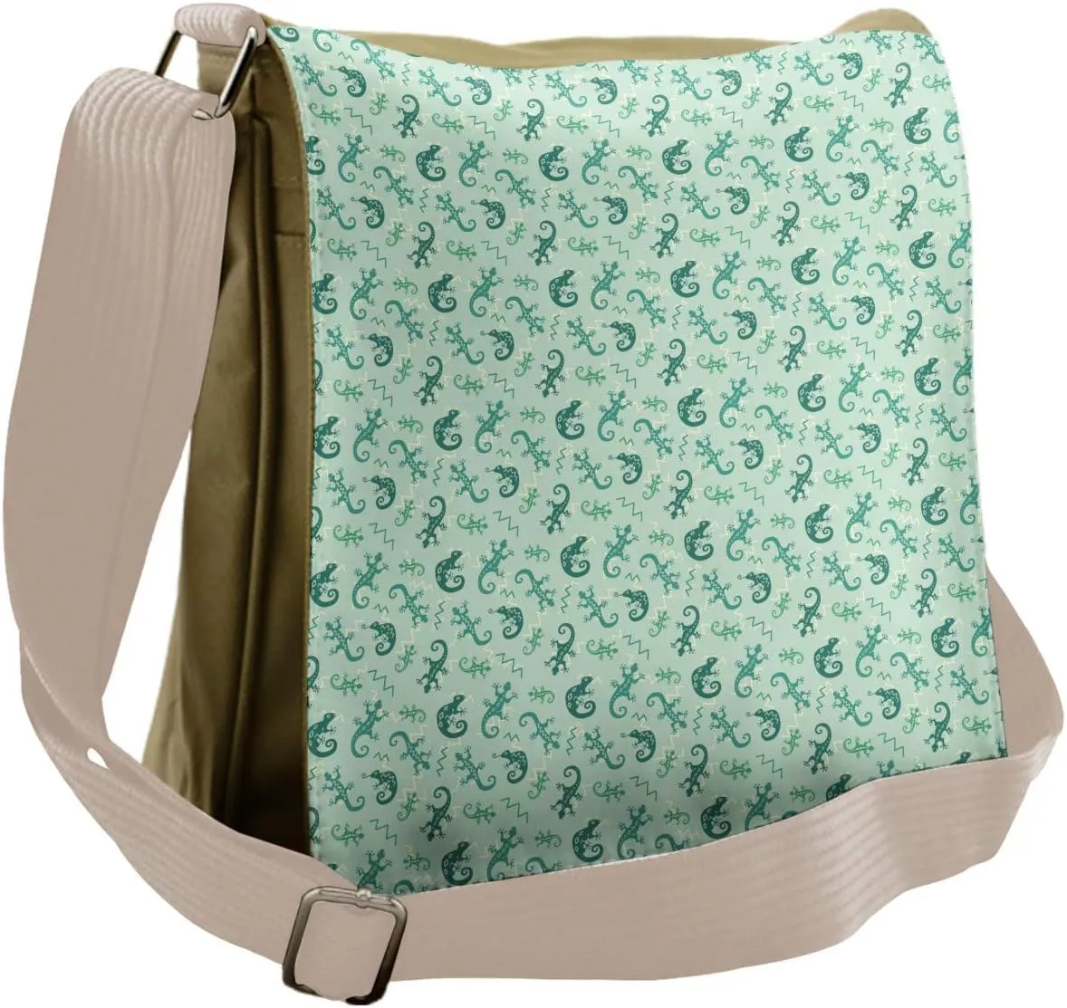 Lunarable Reptile Messenger Bag, Lizards Chameleons Tribal, Unisex Cross-body
