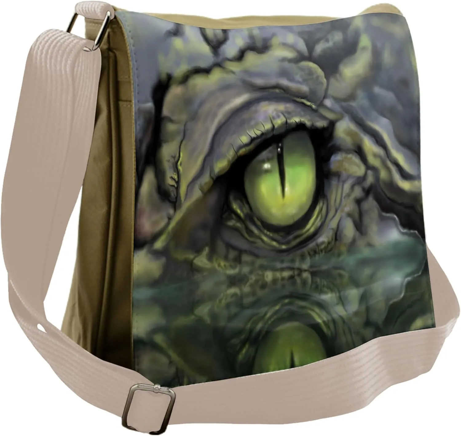 Lunarable Reptile Messenger Bag, Wild Crocodile Sketch Eye, Unisex Cross-body