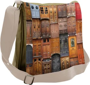 Lunarable Rustic Messenger Bag, Doors from Valencia Spain, Unisex Cross-body