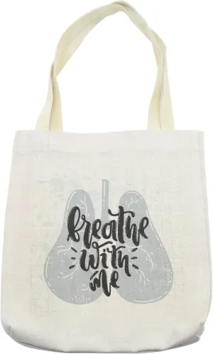 Lunarable Saying Tote Bag, Breath Me Typography Human Lungs Modern Art Graphic, Cloth Linen Reusable Bag for Shopping Books Beach and More, 16.5" X 14", Cream