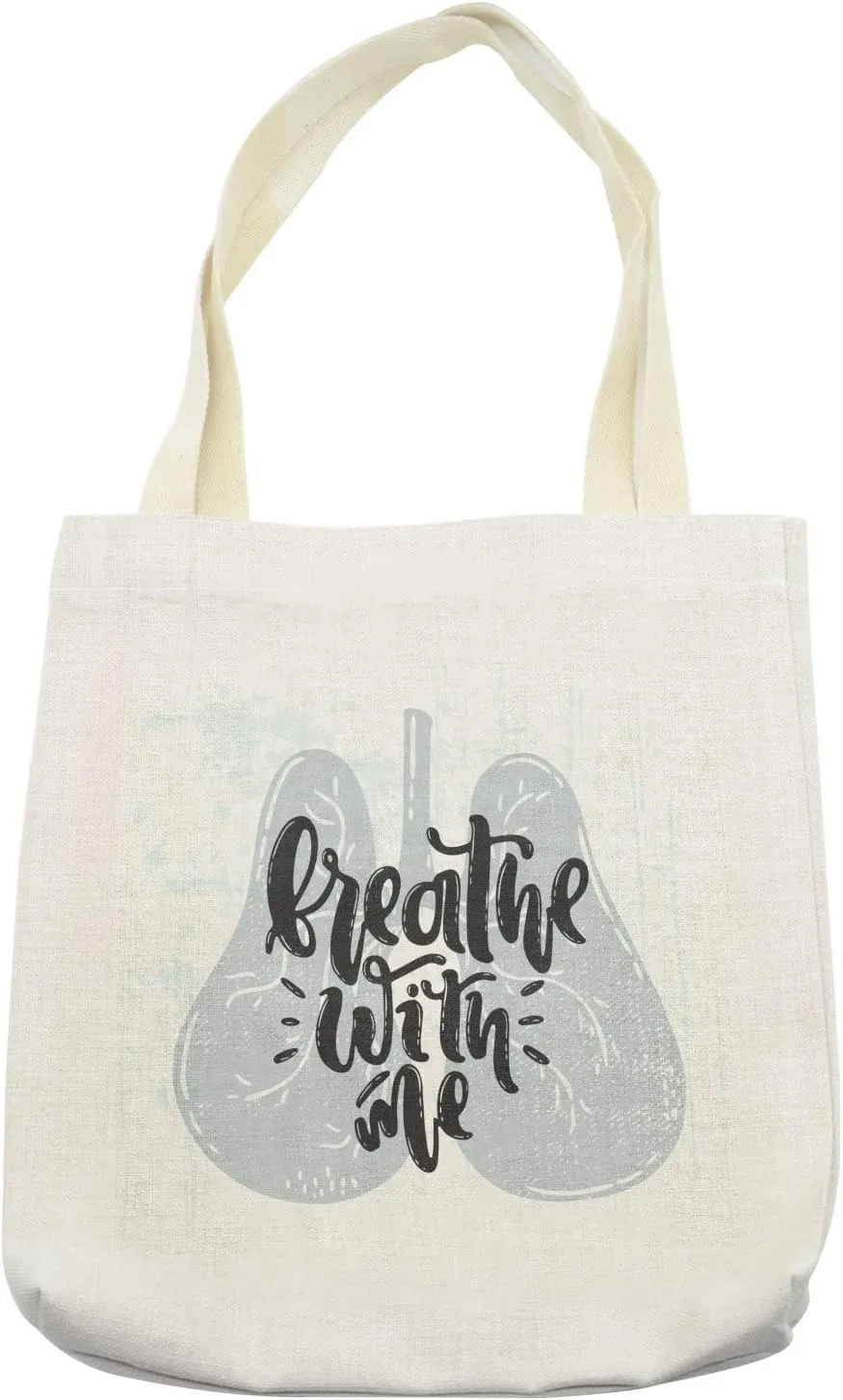 Lunarable Saying Tote Bag, Breath Me Typography Human Lungs Modern Art Graphic, Cloth Linen Reusable Bag for Shopping Books Beach and More, 16.5" X 14", Cream