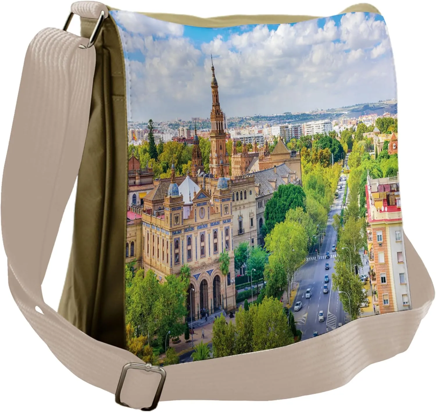 Lunarable Scenery Messenger Bag, Seville Spain Cityscape, Unisex Cross-body