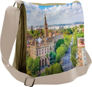 Lunarable Scenery Messenger Bag, Seville Spain Cityscape, Unisex Cross-body