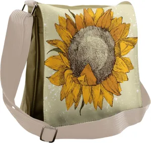 Lunarable Sunflower Messenger Bag, Vintage Grungy Flourish, Unisex Cross-body