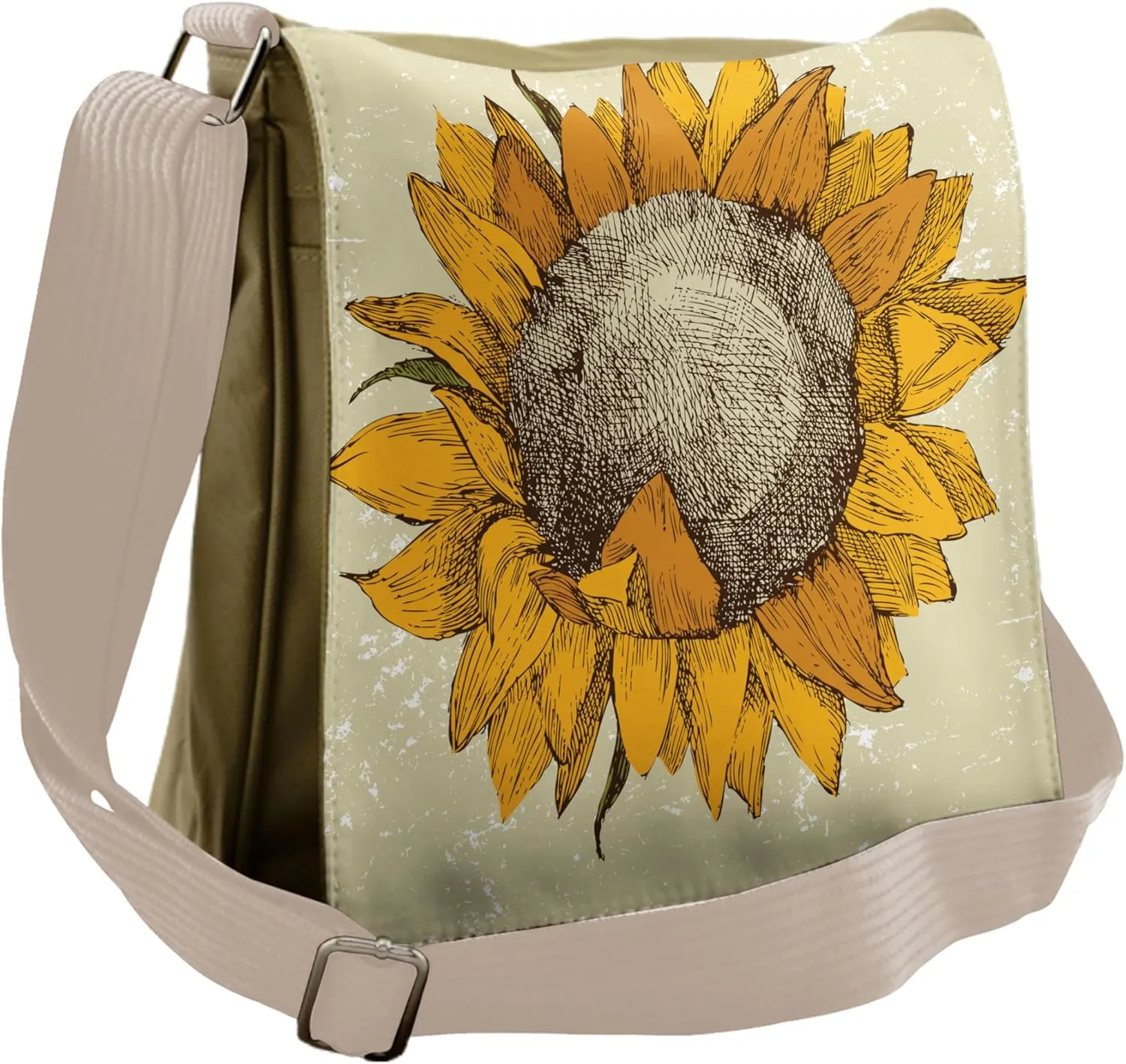 Lunarable Sunflower Messenger Bag, Vintage Grungy Flourish, Unisex Cross-body