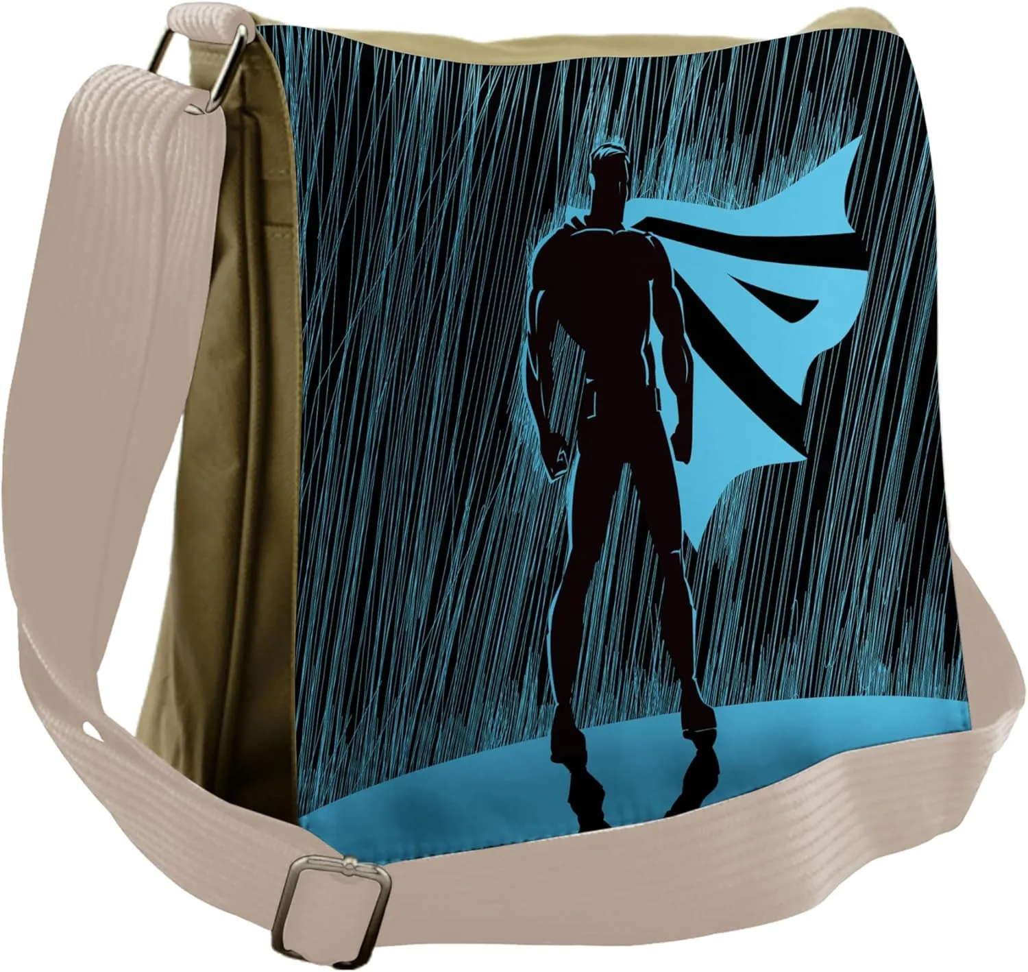 Lunarable Superhero Messenger Bag, Dramatic Rainy Night Pose, Unisex Cross-body