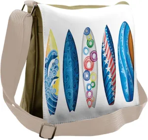 Lunarable Surfboard Messenger Bag, Curvy Ocean Waves Pattern, Unisex Cross-body