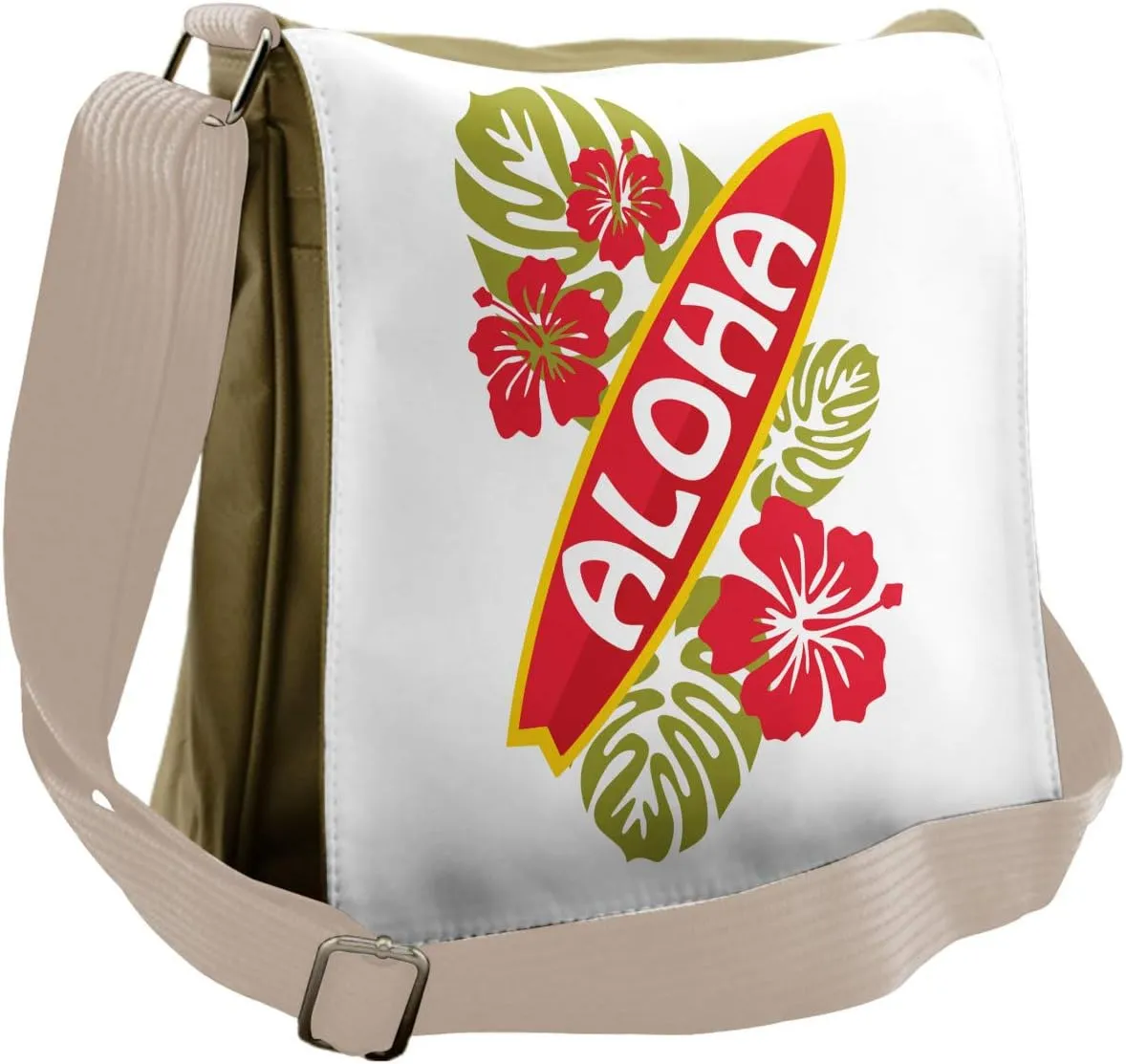 Lunarable Surfboard Messenger Bag, Graphic Palm Leaves Aloha, Unisex Cross-body