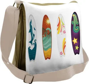 Lunarable Surfboard Messenger Bag, Retro Board Dolphin Image, Unisex Cross-body