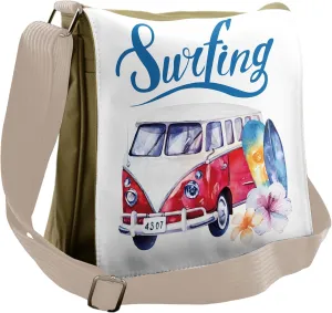 Lunarable Surfboard Messenger Bag, Watercolor Vintage Van, Unisex Cross-body