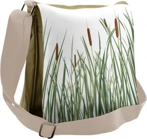 Lunarable Swamp Messenger Bag, Spring Season Water Reeds, Unisex Cross-body