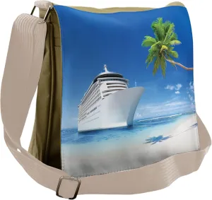 Lunarable Travel Messenger Bag, Coastline with Palm Trees, Unisex Cross-body