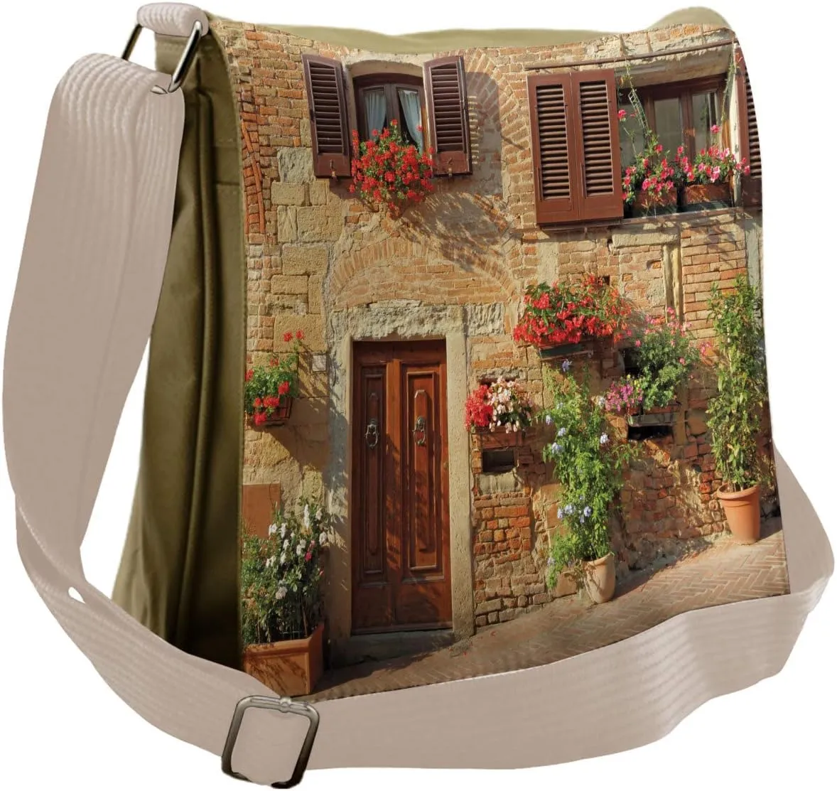 Lunarable Tuscan Messenger Bag, Mediterranean Architecture, Unisex Cross-body
