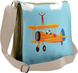 Lunarable Vintage Airplane Messenger Bag, Woman in Jumpsuit, Unisex Cross-body