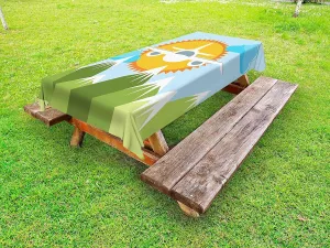 Lunarable Vintage Airplane Outdoor Tablecloth, Cartoon Style Aircraft Flying Over The Mountains in Open Sky Illustration, Decorative Washable Picnic Table Cloth, 58" X 84", Multicolor