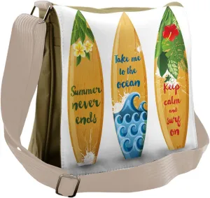 Lunarable Vintage Hawaii Messenger Bag, Wooden Surfboards, Unisex Cross-body