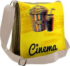 Lunarable Vintage Messenger Bag, Cinema Snacks Popcorn Drink, Unisex Cross-body