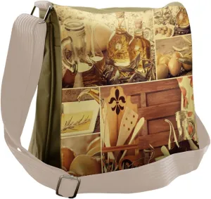 Lunarable Vintage Messenger Bag, Collage of Kitchen Objects, Unisex Cross-body